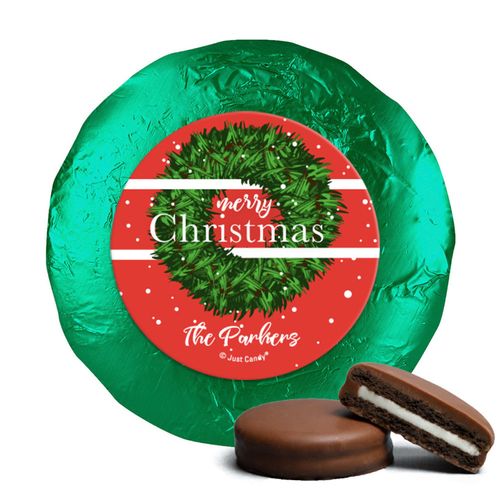 Personalized Christmas Snowy Wreath Chocolate Covered Oreos