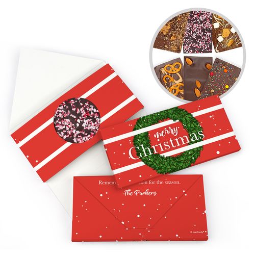 Personalized Christmas Snowy Wreath Gourmet Infused Belgian Chocolate Bars (3.5oz)