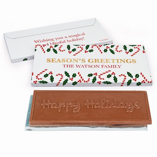 Deluxe Personalized Season's Greetings Poinsettia Christmas Chocolate Bar in Gift Box