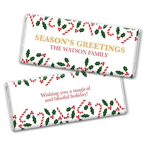 Personalized Christmas Candy Cane Poinsettia Chocolate Bar Wrappers Only