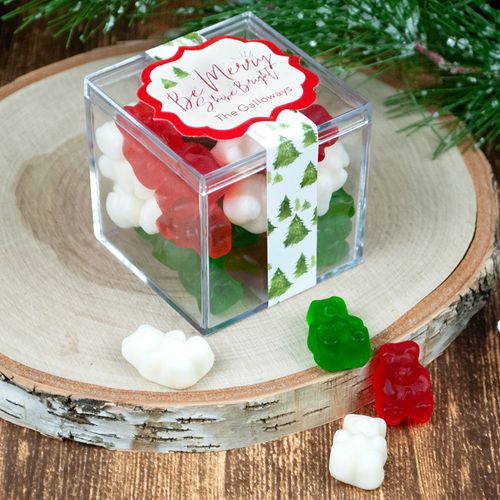 Personalized Christmas Be Merry JUST CANDY® favor cube with Gummy Bears
