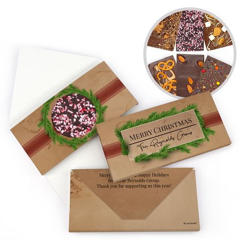 Personalized Christmas Brown Paper Packages Gourmet Infused Belgian Chocolate Bars (3.5oz)