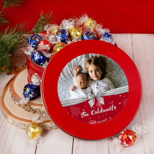Personalized Christmas Welcoming Joy Tin with Lindt Truffles (approx 35 pcs)