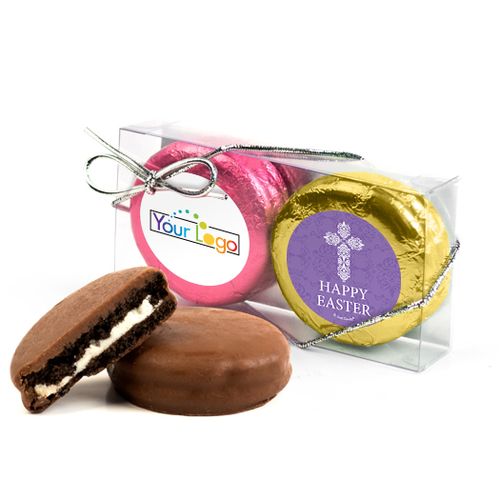 Add Your Logo Easter Purple Cross 2Pk Pink & Gold Foiled Chocolate Covered Oreo Cookies