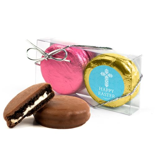 Personalized Easter Blue Cross 2Pk Pink & Gold Foiled Chocolate Covered Oreo Cookies