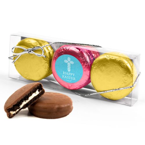 Personalized Easter Blue Cross 3PK Pink & Gold Foiled Chocolate Covered Oreo Cookies