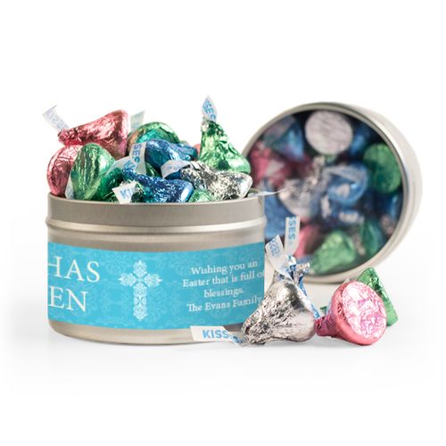 Personalized Easter Blue Cross 8oz Tin with Label