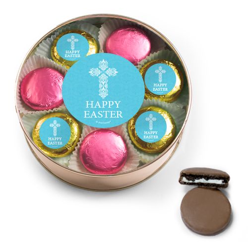 Easter Blue Cross Chocolate Covered Oreo Cookies Extra-Large Plastic Tin