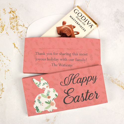 Deluxe Personalized Easter Floral Bunny Godiva Chocolate Bar in Gift Box