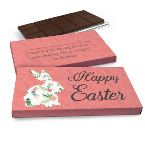 Deluxe Personalized Floral Bunny Easter Chocolate Bar in Gift Box (3oz Bar)