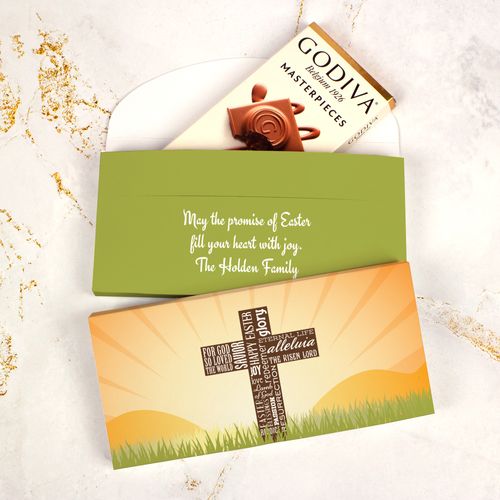 Deluxe Personalized Easter Godiva Chocolate Bar in Gift Box - He Has Risen Cross