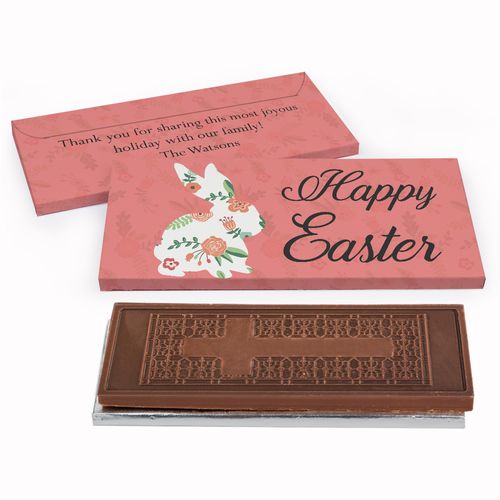 Deluxe Personalized Floral Bunny Easter Chocolate Bar in Gift Box