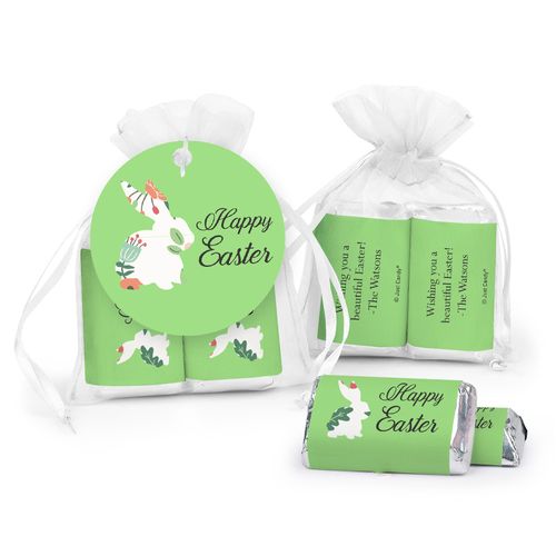 Personalized Easter Floral Bunny Hershey's Miniatures in XS Organza Bags with Gift Tag