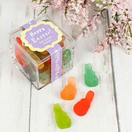 Personalized Easter Bunny JUST CANDY® favor cube with Easter Gummi Albunnies