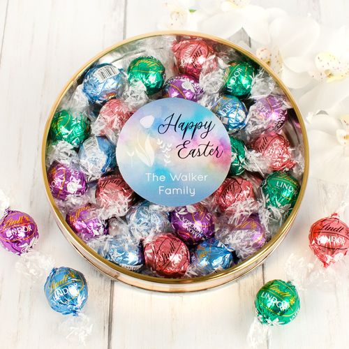 Personalized Easter Timeless Tulips Large Plastic Tin with Lindt Truffles (20pcs)
