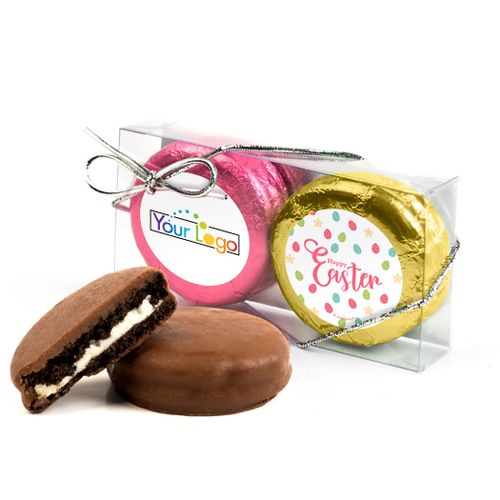 Add Your Logo Easter Eggs & Flowers 2Pk Pink & Gold Foiled Chocolate Covered Oreo Cookies
