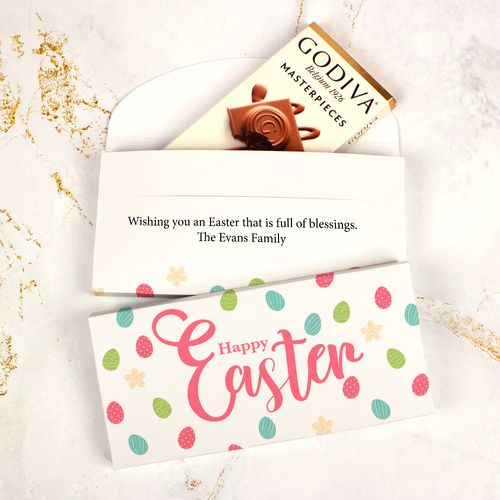 Deluxe Personalized Easter Easter Eggs & Flowers Godiva Chocolate Bar in Gift Box (3.1oz)