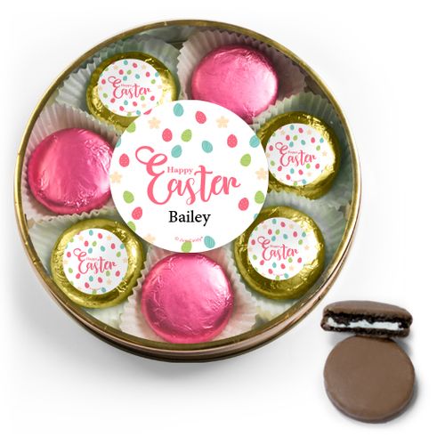 Personalized Easter Eggs & Flowers Chocolate Covered Oreo Cookies Large Plastic Tin