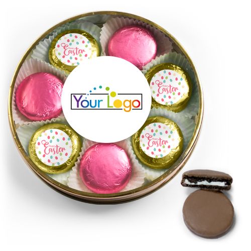 Add Your Logo Easter Eggs & Flowers Chocolate Covered Oreo Cookies Large Plastic Tin