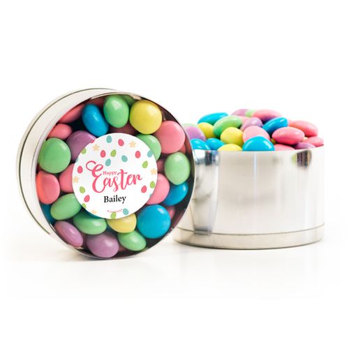 Personalized Easter Stars & Dots Chocolate Minis Small Plastic Tin