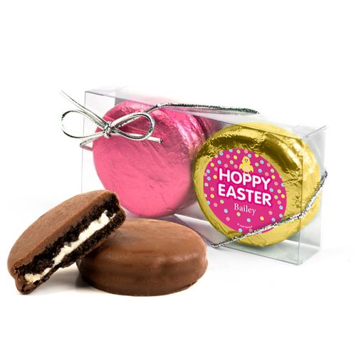 Personalized Easter Pink Dots 2Pk Pink & Gold Foiled Chocolate Covered Oreo Cookies