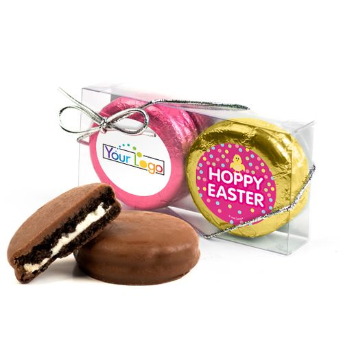 Add Your Logo Easter Pink Dots 2Pk Pink & Gold Foiled Chocolate Covered Oreo Cookies