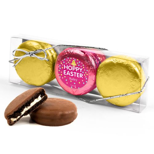 Personalized Easter Pink Dots 3PK Pink & Gold Foiled Chocolate Covered Oreo Cookies