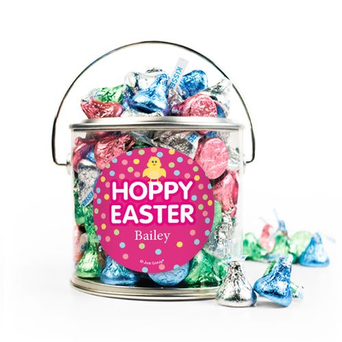 Personalized Easter Pink Chick Silver Paint Can with Sticker - 12oz Spring Mix Kisses