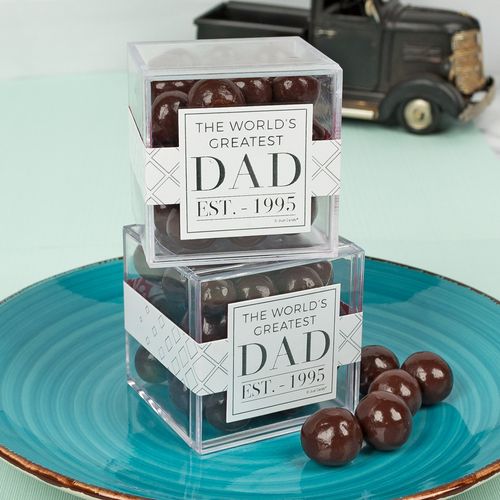 Personalized Father's Day JUST CANDY® favor cube with Premium Rum Cordials - Dark Chocolate