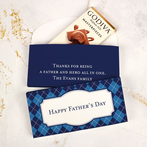 Personalized Argyle Pattern Father's Day Godiva Chocolate Bar in Gift Box