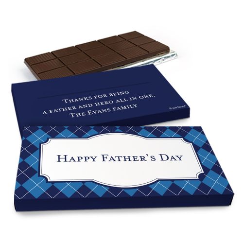 Deluxe Personalized Father's Day Argyle Pattern Chocolate Bar in Gift Box (3oz Bar)