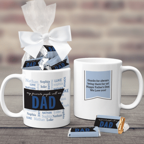 Father's Day Gifts Personalized 11oz Coffee Mug with approx. 24 Wrapped Hershey's Miniatures - My Favorite People Call Me Dad