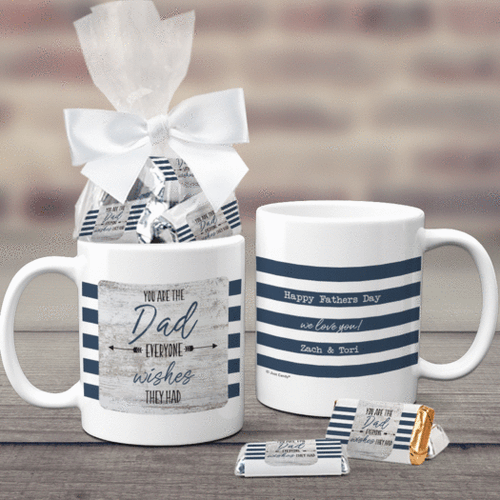 Father's Day Gifts Personalized 11oz Coffee Mug with approx. 24 Wrapped Hershey's Miniatures - Dad Everyone Wishes For