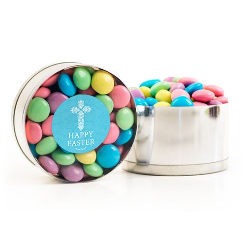 Personalized Easter Blue Cross Chocolate Minis Small Plastic Tin