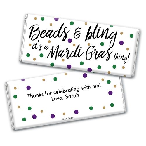 Personalized Chocolate Bar Wrappers Only - Mardi Gras Beads & Bling