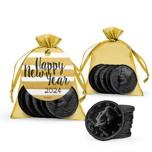 New Year's Eve Fireworks Chocolate Coins in XS Organza Bags with Gift Tag