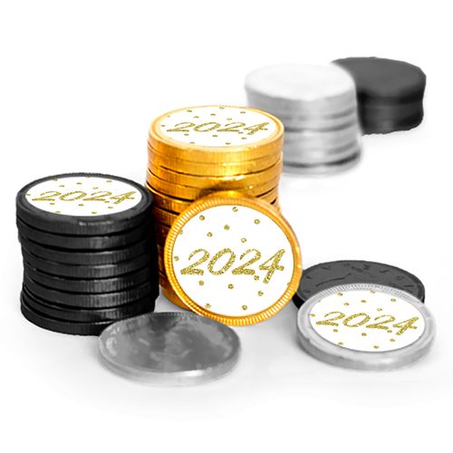 New Year's Eve Gold Dots Assorted Chocolate Coins with Black, Silver & Gold Foil (84 Count)