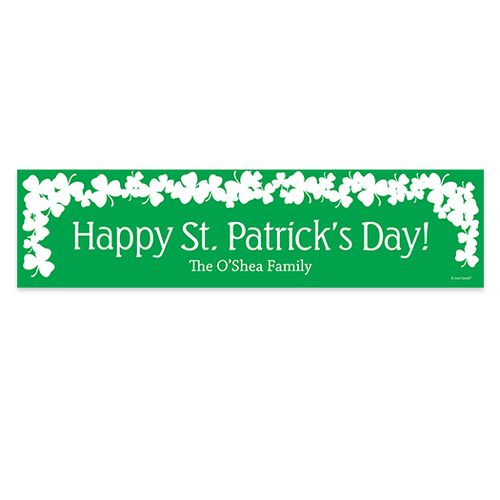 Personalized White Clover on Green St. Patrick's Day 5 Ft. Banner