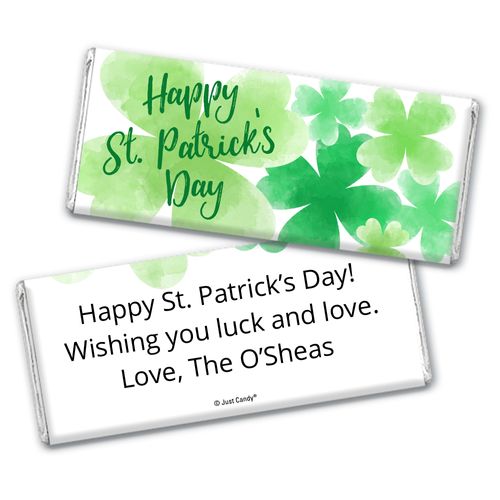 Personalized St. Patrick's Day Watercolor Clovers Chocolate Bar Wrappers