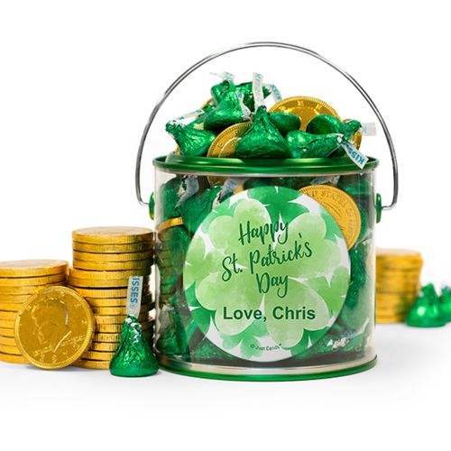 Personalized St. Patrick's Day Watercolor Hershey's Kisses & Gold Coins Filled Green Paint Can