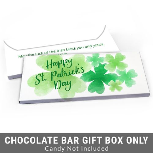 Deluxe Personalized Watercolor Clover St. Patrick's Day Candy Bar Favor Box