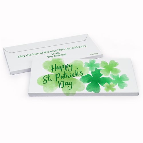Deluxe Personalized Watercolor Clover St. Patrick's Day Chocolate Bar in Gift Box