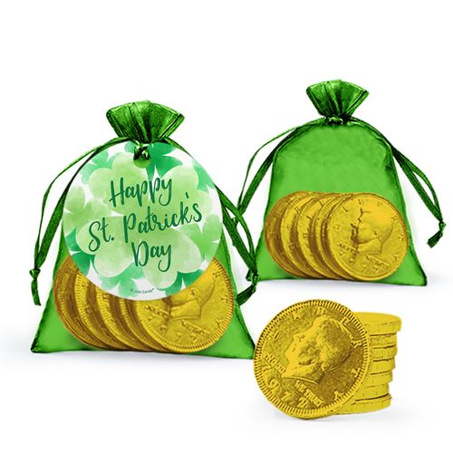 St. Patrick's Day Watercolor Extra Small Organza Bag of Gold Chocolate Coins