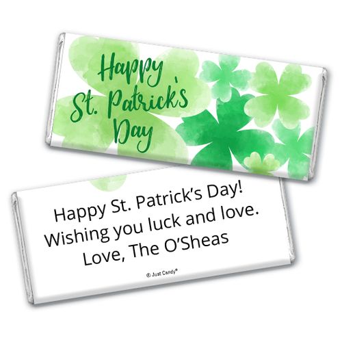 Personalized St. Patrick's Day Watercolor Clovers Chocolate Bar & Wrapper