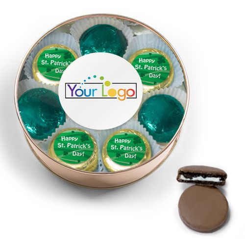 Add Your Logo Happy St. Patrick's Day Chocolate Covered Oreo Cookies Extra-Large Plastic Tin