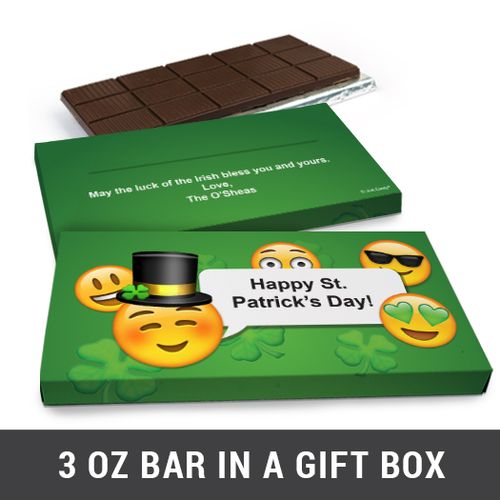Deluxe Personalized Emoji St. Patrick's Day Chocolate Bar in Gift Box (3oz Bar)