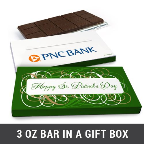 Deluxe Personalized Swirls St. Patrick's Day Chocolate Bar in Gift Box (3oz Bar)