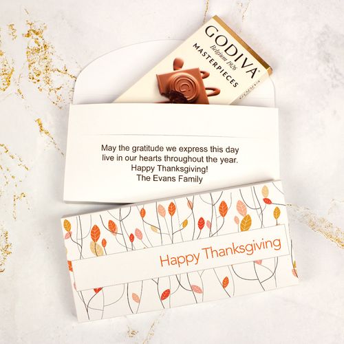 Deluxe Personalized Thanksgiving Fall Woods Godiva Chocolate Bar in Gift Box