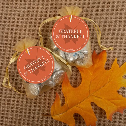 Thanksgiving Grateful Hershey's Kisses in Organza Bags with Gift Tag