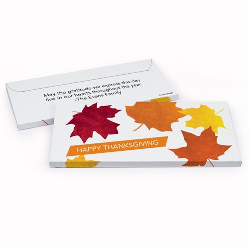 Deluxe Personalized Fall leaves Thanksgiving Chocolate Bar in Gift Box